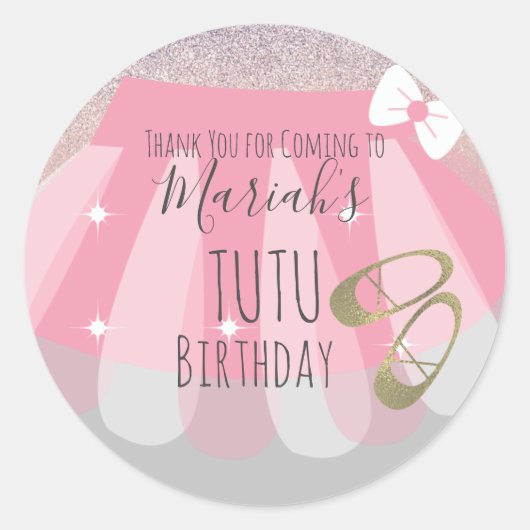 Tutu Girl's Birthday Party Pink Bedankt Ronde Sticker (Voorkant)