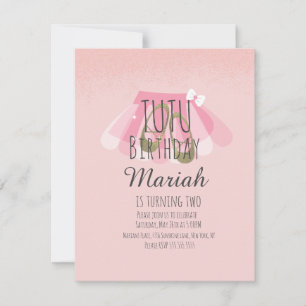 Tutu Girl's Birthday Pink Faux Glitter Ballerina Kaart