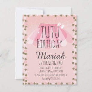 Tutu Girl's Birthday Pink Faux Glitter Stippen Kaart