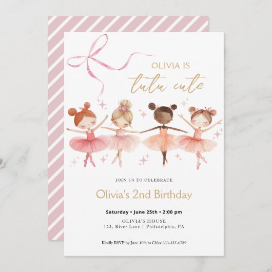 Tutu Leuke Verjaardag Ballerina uitnodiging (Voorkant / Achterkant)