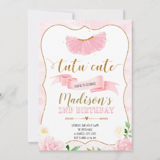 Tutu leuke verjaardagsfeestje uitnodiging (Voorkant)