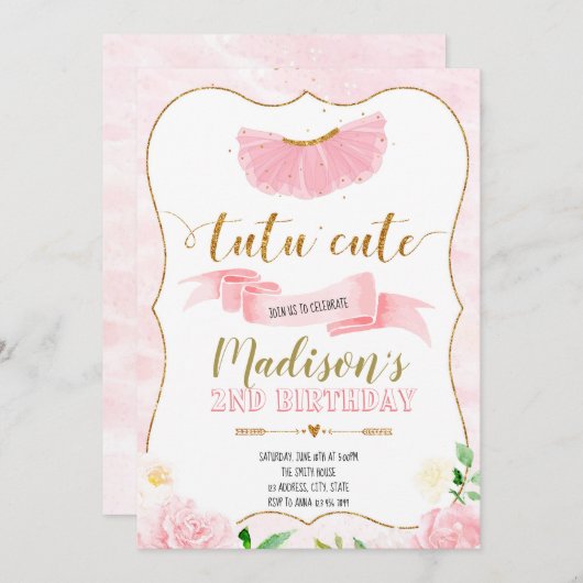 Tutu leuke verjaardagsfeestje uitnodiging (Voorkant / Achterkant)