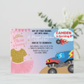 Tutu & Monster truck broers en zussen verjaardagsu Kaart (Staand voorkant)