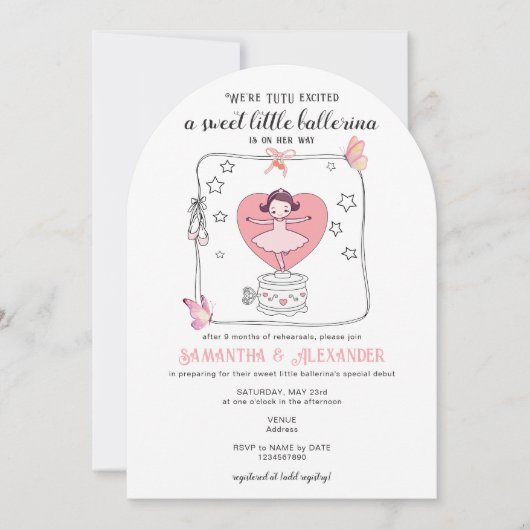 Tutu Opgewonden Ballerina QR Code Display Baby sho Kaart (Voorkant)