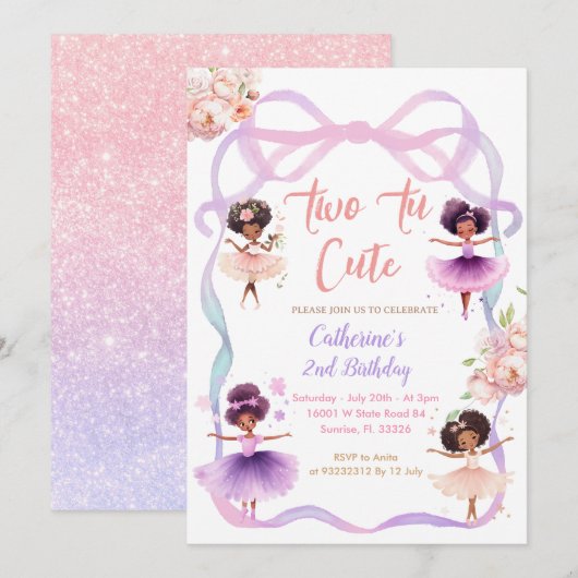 Tutu Paarse Boog Twee tot Schattigee 2e Verjaardag Kaart (Voorkant / Achterkant)