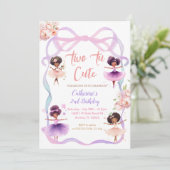 Tutu Paarse Strik Twee is Schattig 2de Verjaardag Kaart (Staand voorkant)