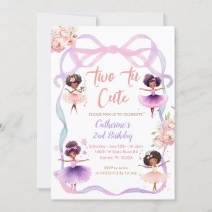 Tutu Paarse Strik Twee is Schattig 2de Verjaardag Kaart