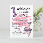 Tutu Piggy 1st Birthday Custom Invitations Kaart (Staand voorkant)