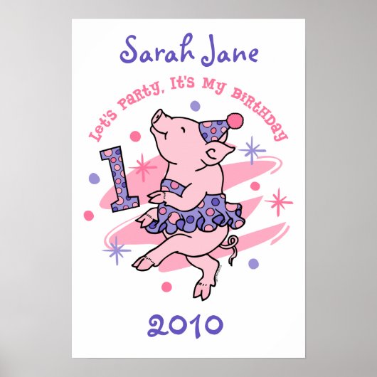 Tutu Piggy 1st Birthday Custom Poster (Voorkant)