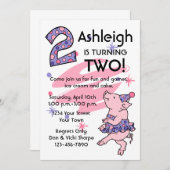 Tutu Piggy 2e verjaardag - Aangepaste uitnodiginge Kaart (Voorkant / Achterkant)