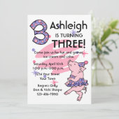 Tutu Piggy 3rd Birthday - Aangepaste uitnodigingen (Staand voorkant)
