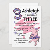 Tutu Piggy 3rd Birthday - Aangepaste uitnodigingen (Voorkant / Achterkant)