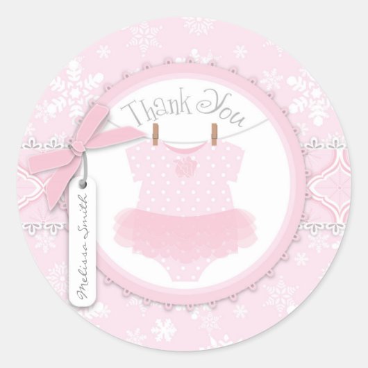 Tutu Polka Dot Jumper & Winter Sneeuwvlok Dank u Ronde Sticker (Voorkant)