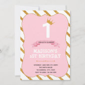 Tutu princess 1e verjaardag roze uitnodiging (Voorkant)