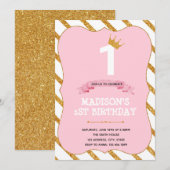 Tutu princess 1e verjaardag roze uitnodiging (Voorkant / Achterkant)