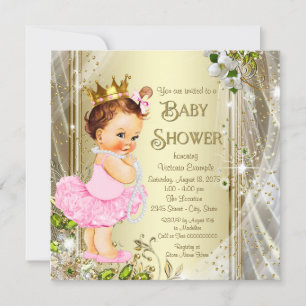 Tutu Princess Pink Gold Baby shower Kaart