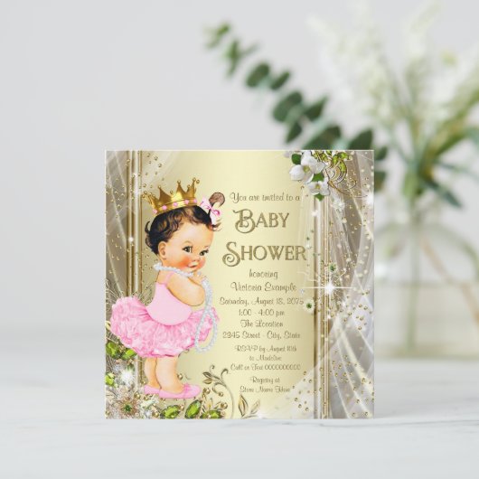 Tutu Princess Roze Goud Baby shower Kaart (Staand voorkant)
