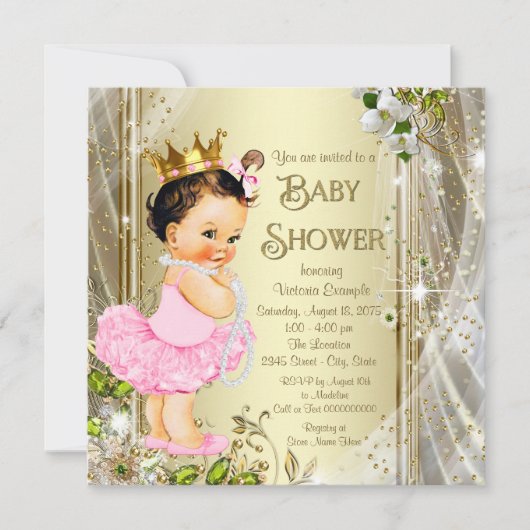 Tutu Princess Roze Goud Baby shower Kaart (Voorkant)