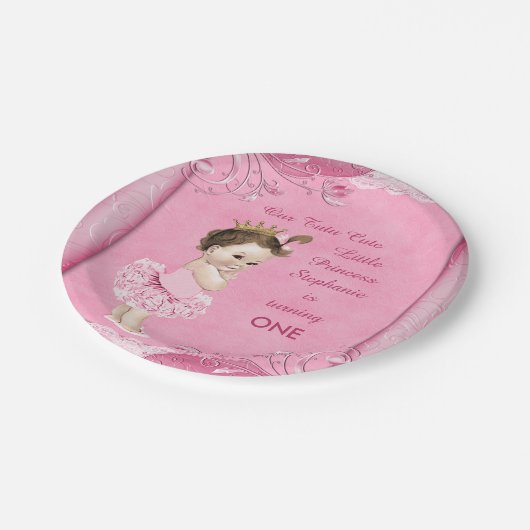 Tutu Schattige 1e Verjaardag Brunette Prinses Faux Papieren Bordje (Gekanteld)