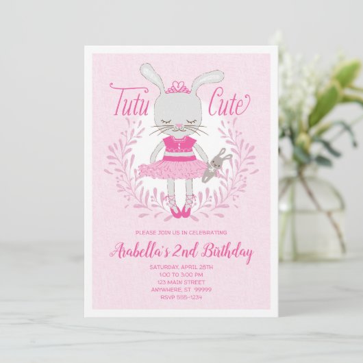 Tutu Schattige Bunny Verjaardagsuitnodiging Kaart (Staand voorkant)