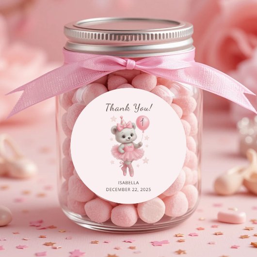 Tutu Schattigee Ballerina Beer 1e Verjaardag Dank  Ronde Sticker