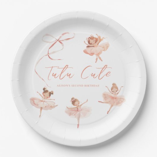 Tutu Schattigee Ballerina Verjaardag Papieren Bordje (Voorkant)