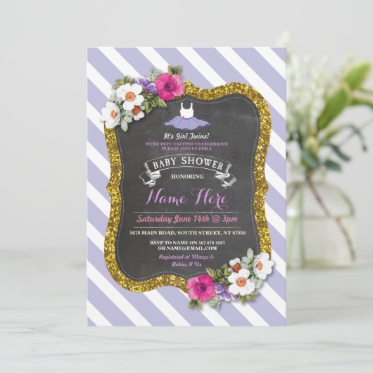 Tutu Schattigee Paarse Lila Ballet Baby shower Uit Kaart (Staand voorkant)