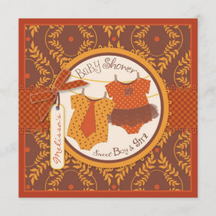 Tutu & Stropdas & Najaar Damask Vine Twins Baby sh Kaart