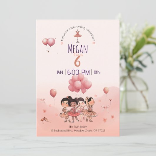 Tutu Twirling Ballet, diverse ballerina verjaardag Kaart (Staand voorkant)