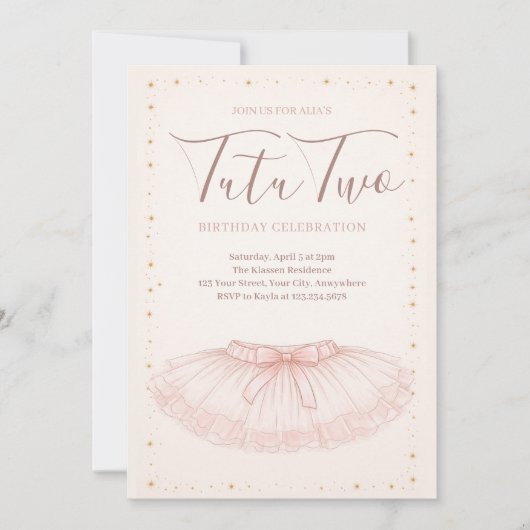 Tutu Two Birthday Invitation Kaart (Voorkant)