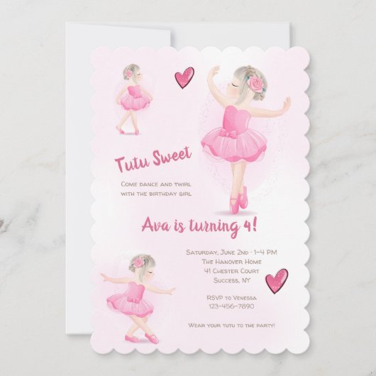 Tutu Zoete Ballerina Uitnodiging (Voorkant)