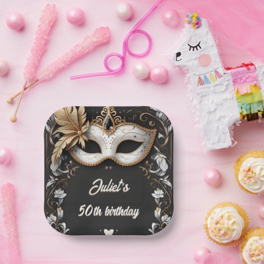 tutu zwart goud chic Masquerade 50e verjaardag Papieren Bordje (Feest)