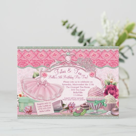 Tutus en Tea Party meisjes aankleden Kaart (Staand voorkant)