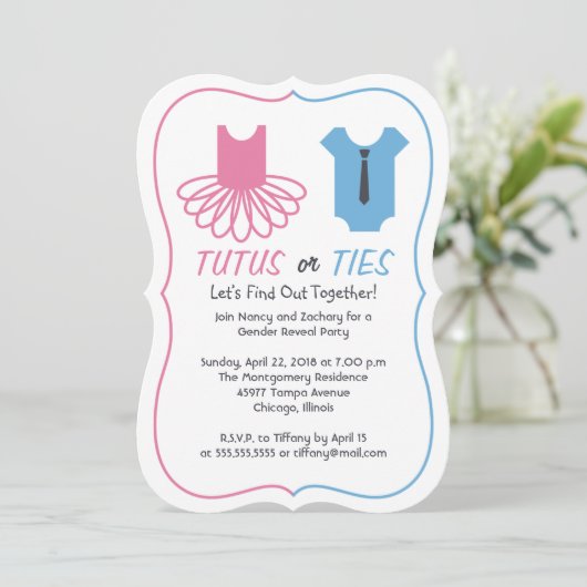 Tutus of Stropdas Gender Reopenbaarmakingsfeest Kaart (Staand voorkant)