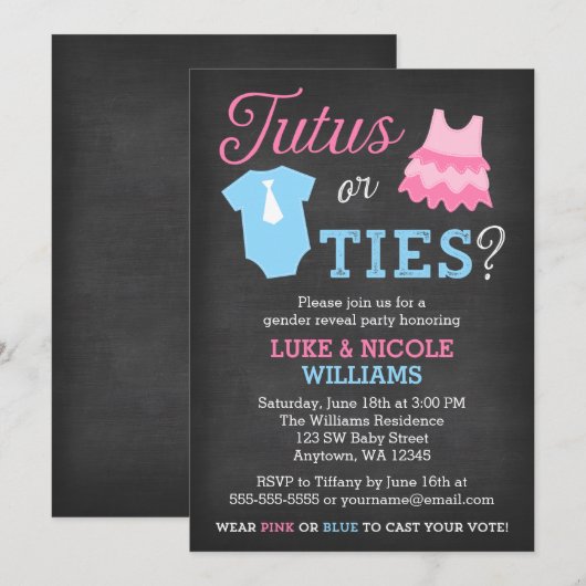 Tutus of Stropdassen Gender Reopenbaart Baby showe Kaart (Voorkant / Achterkant)