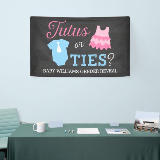 Tutus of Stropdassen Gender Reopenbaart Baby showe Spandoek (Beurs)