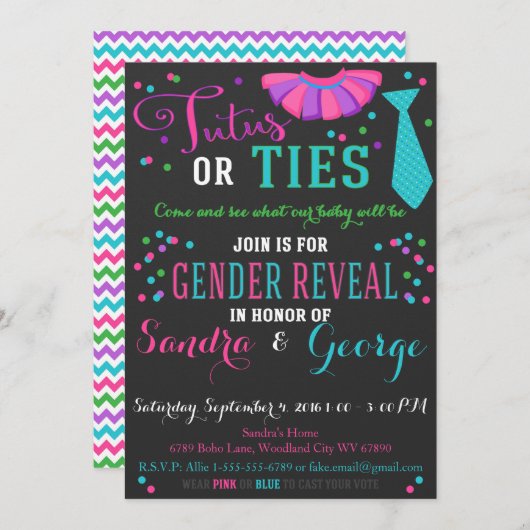 Tutus of Stropdassen Geslacht onthullen schoolbord Kaart (Voorkant / Achterkant)