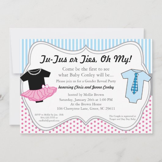 TuTus-Stropdassen, GenderLaat het Baby shower uitn Kaart (Voorkant)