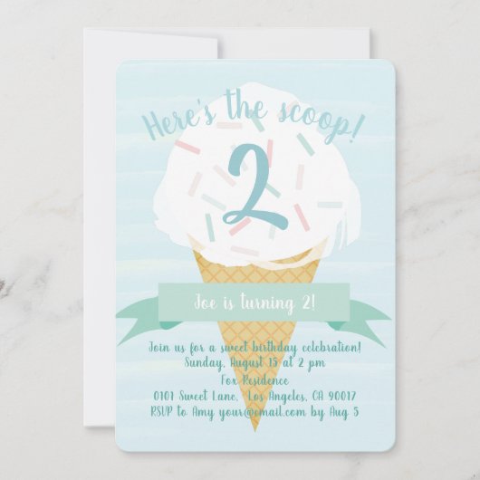 Tuuquoise Sprinkles Ice Cream Birthday Uitnodiging (Voorkant)
