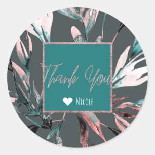 Tuur Coral Grijs Aquarel Botanische Glamour Bruilo Ronde Sticker