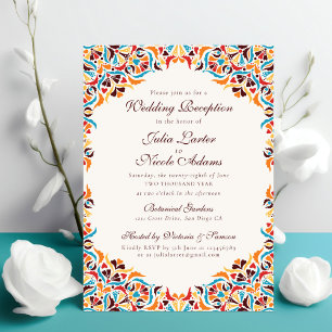 Tuur Oranje Whimsical Bloemrijke Mandala Bruiloft Kaart