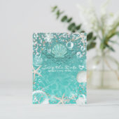 Tuurblauw betoverde zeester & bubbels save the dat aankondigingskaart (Staand voorkant)