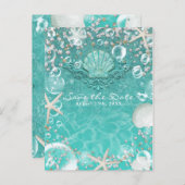 Tuurblauw betoverde zeester en bellen save the dat aankondigingskaart (Voorkant / Achterkant)