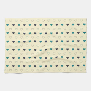 Tuurblauw & Blauw Hartpatroon op Crème Achtergrond Theedoek