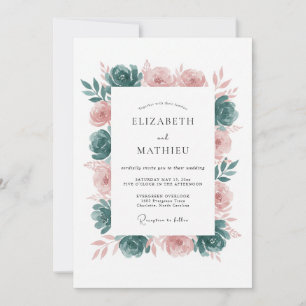 Tuurblauw Blush Elegante Botanische Bruiloft Kaart