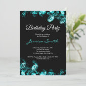 Tuurblauw Diamanten Verjaardagsfeest Uitnodiging (Staand voorkant)