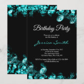 Tuurblauw Diamanten Verjaardagsfeest Uitnodiging (Voorkant / Achterkant)