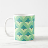 Tuurblauw en blauwe geometrische patroonmonogram koffiemok (Links)