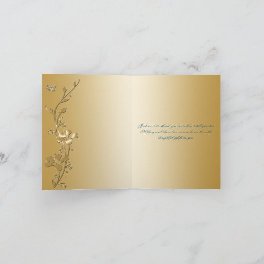 Tuurblauw en gouden bloemkaart bedankje bedankkaart (Binnen)