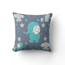 Tuurblauw en grijs patroonprint met babyolifanten